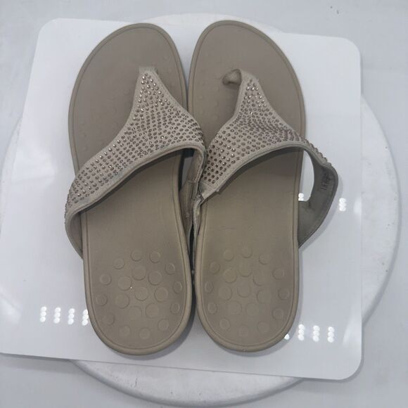 Vionic Women 8 Beige Bejeweled  Thong Sandal Podiatrist Design Platform Comfort - Picture 4 of 7